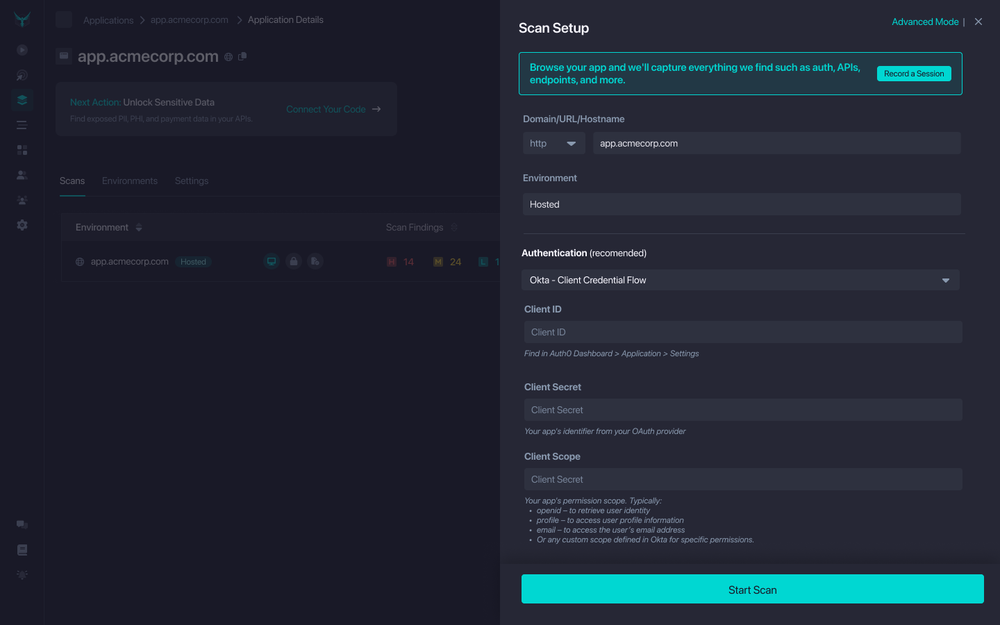 App Details screen showing scan results and configuration actions
